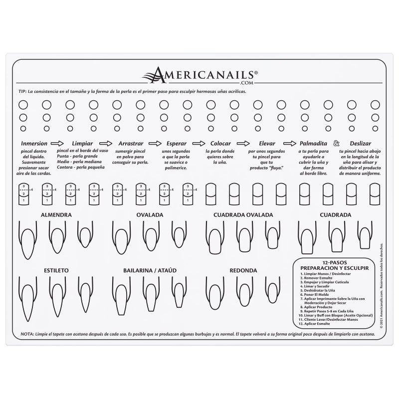 AMERICANAILS .COM Americanails Acrylic Nail Training Mat, Spanish, Plantilla en Silicona Para Principiantes, Aprender Aplicar UÃ±as AcrÃ­licas, AyudarÃ¡ Aprender Los Conceptos BÃ¡sicos De La AplicaciÃ³n AcrÃ­lica - Image 2