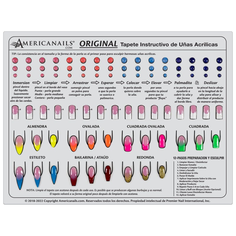 AMERICANAILS .COM Americanails Acrylic Nail Training Mat, Spanish, Plantilla en Silicona Para Principiantes, Aprender Aplicar UÃ±as AcrÃ­licas, AyudarÃ¡ Aprender Los Conceptos BÃ¡sicos De La AplicaciÃ³n AcrÃ­lica - Image 1
