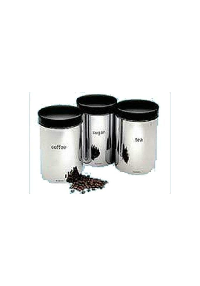 Brabantia Tea, Coffee and Sugar Canisters Set with Black Lid - 1.4 L, Brilliant Steel, 3 Pieces - Image 2
