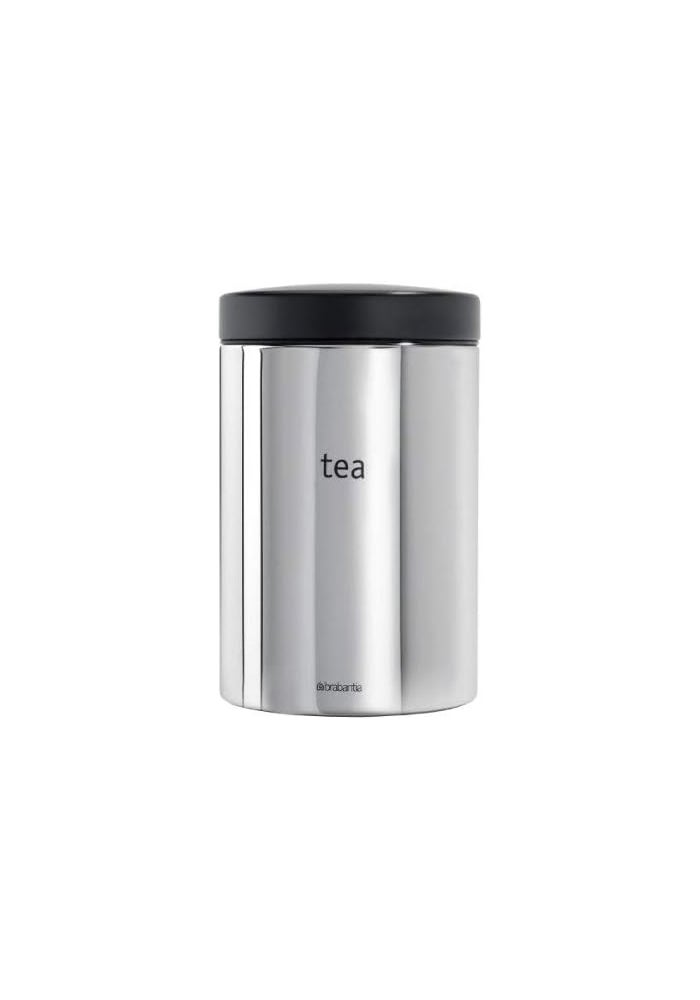 Brabantia Tea, Coffee and Sugar Canisters Set with Black Lid - 1.4 L, Brilliant Steel, 3 Pieces - Image 4