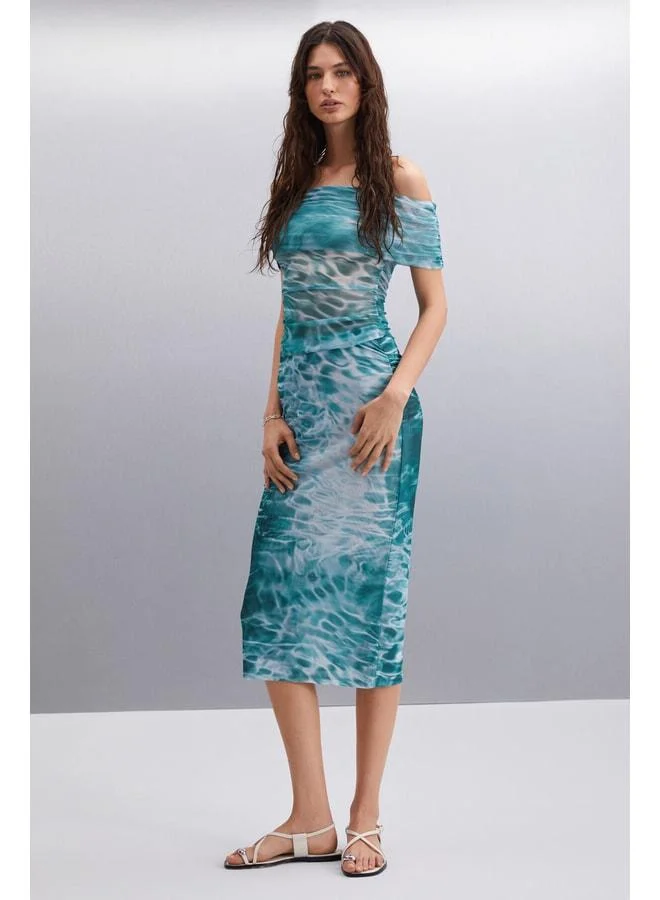 Ethiquet JAVIERA Women's Slim Fit Water-Patterned Tulle-Lined Skirt.