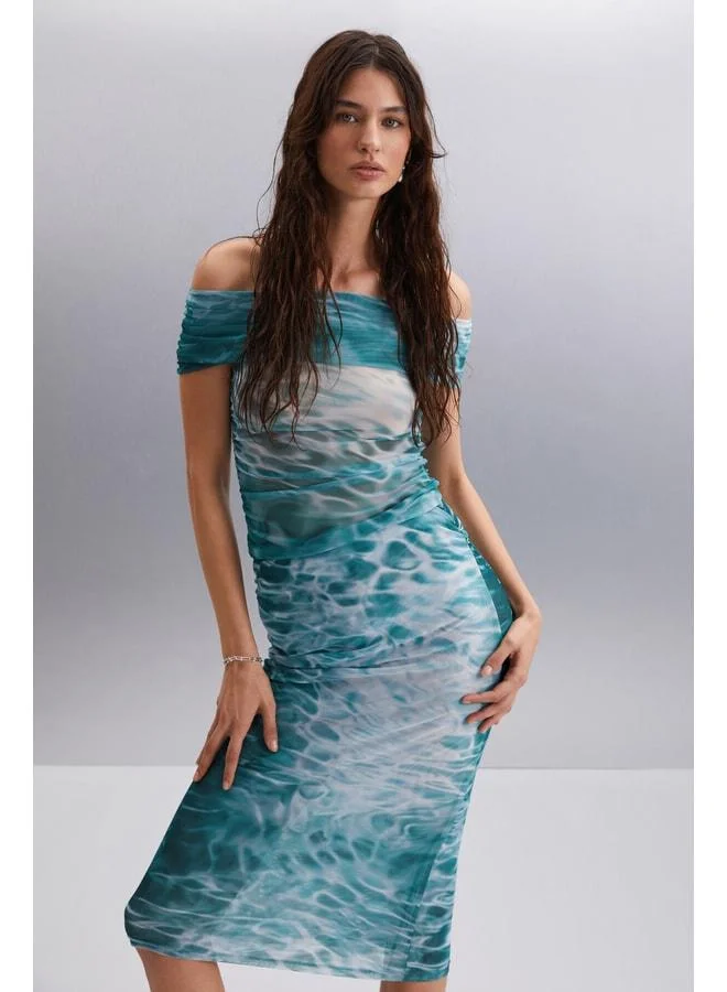 Ethiquet JAVIERA Women's Slim Fit Water-Patterned Tulle-Lined Skirt.