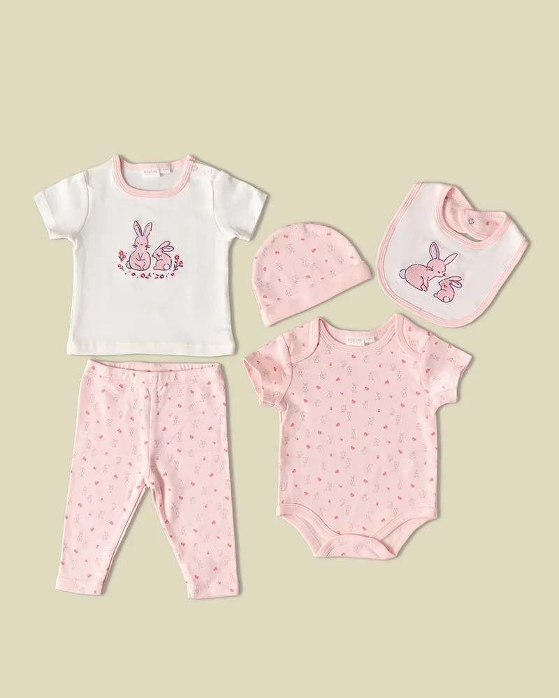 REDTAG Baby Girls Pink and White And 5 Piece Set