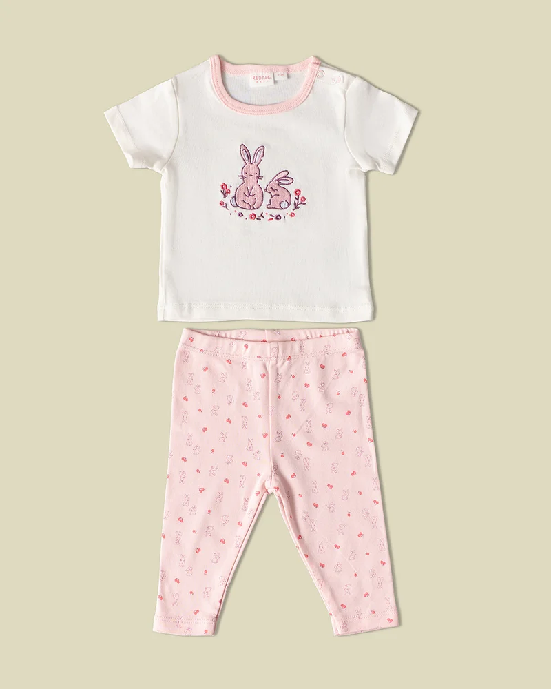 REDTAG Baby Girls Pink and White And 5 Piece Set
