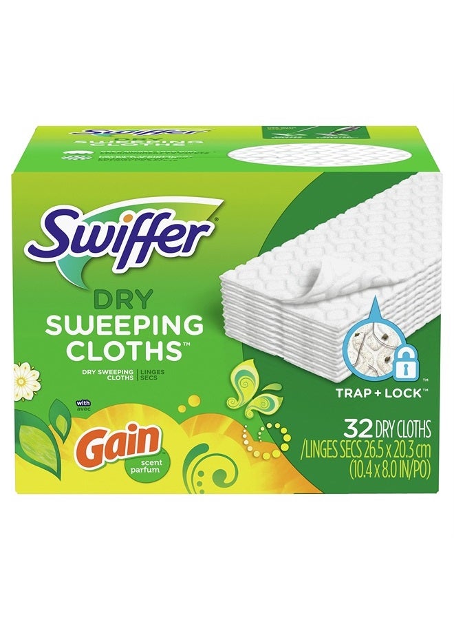 Swiffer Sweeper Dry Sweeping Pad Refills, Hardwood Floor Mop Cleaner Cloth Refill, Gain Scent, 32 Count - Image 1