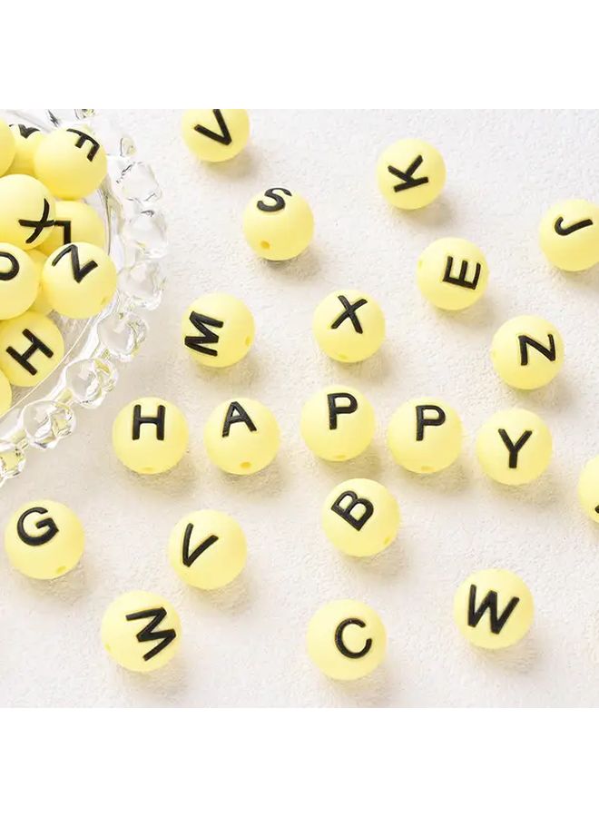Bright Yellow 15mm Large White Core Letter Beads Bulk DIY Craft Beads - Image 1