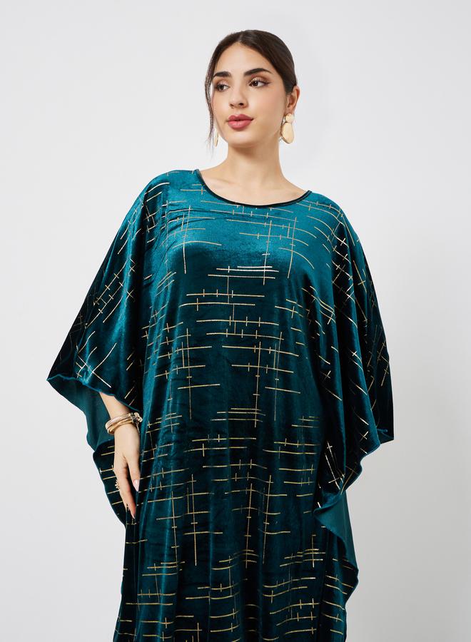 ستايلي قفطان مخمل بطبعة ذهبية - Image 3