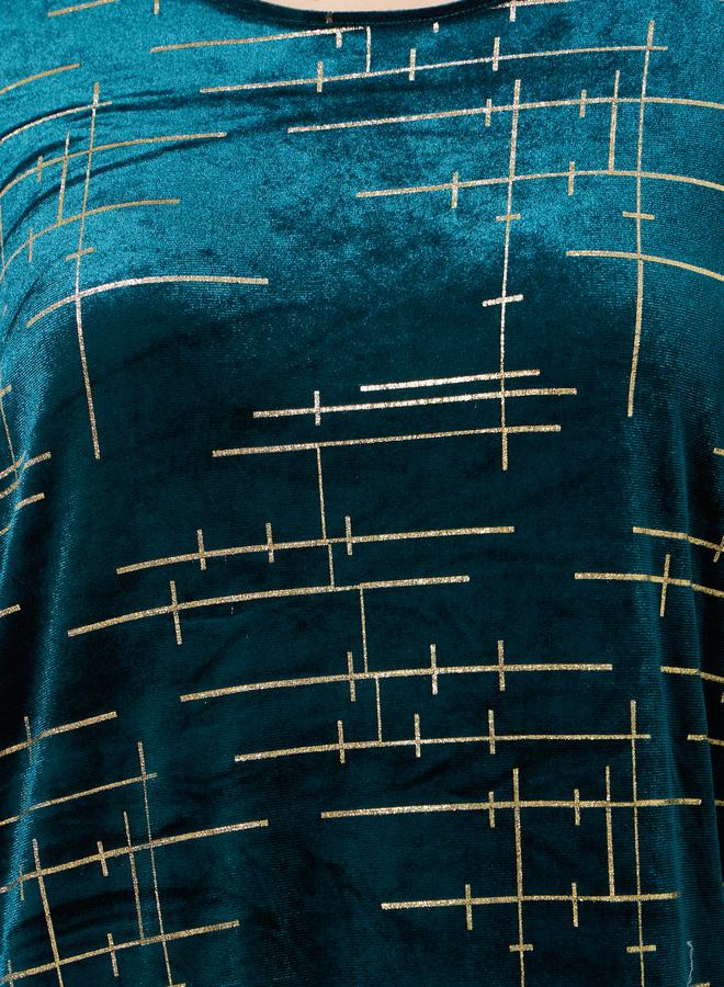 ستايلي قفطان مخمل بطبعة ذهبية - Image 4