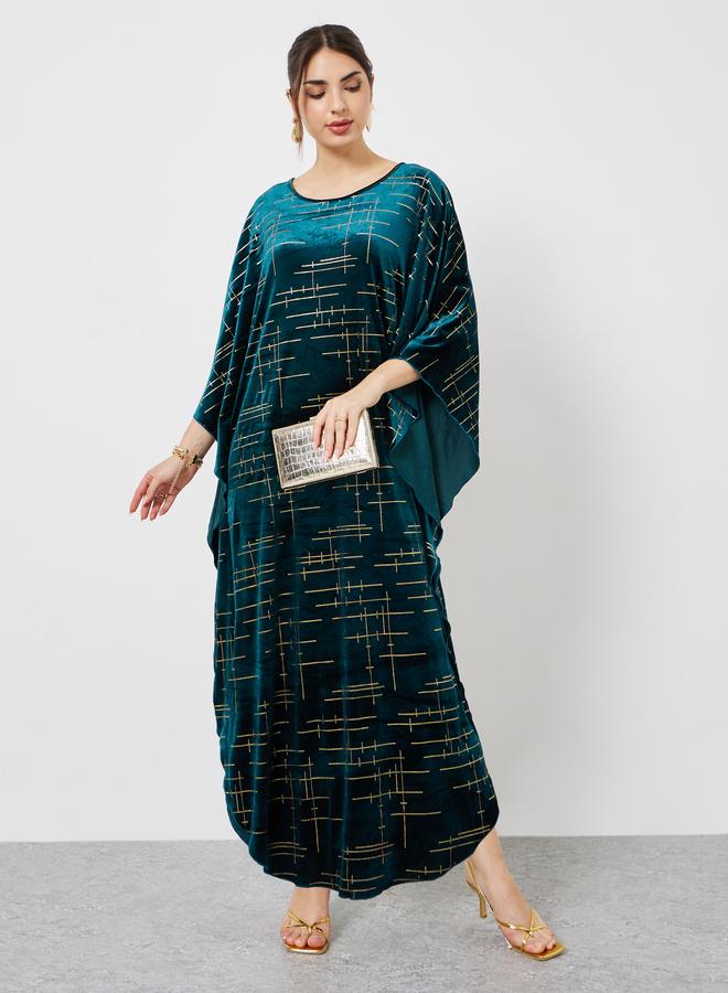 ستايلي قفطان مخمل بطبعة ذهبية - Image 1