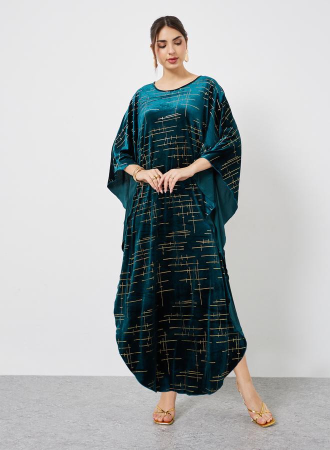 ستايلي قفطان مخمل بطبعة ذهبية - Image 2