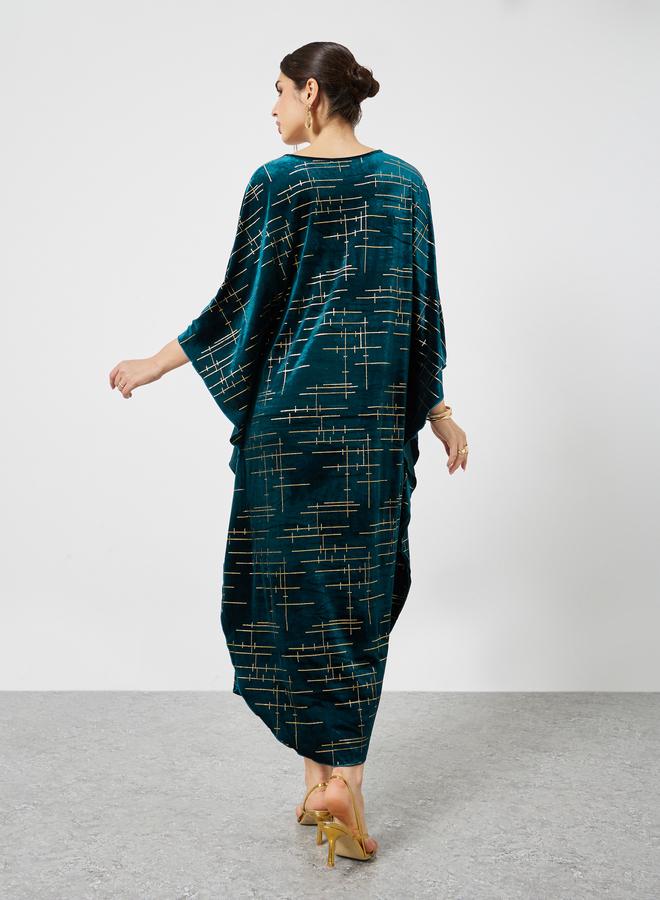 ستايلي قفطان مخمل بطبعة ذهبية - Image 5