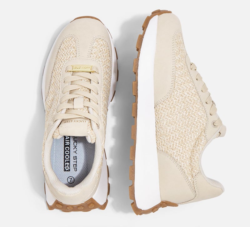 LUCKY STEP Women's Platform Fashion Sneakers Retro Classic Trainers Casual Lace-up Stylish Tennis Running Walking Shoes (Beige Knit,6.5 B(M) US) - Image 5