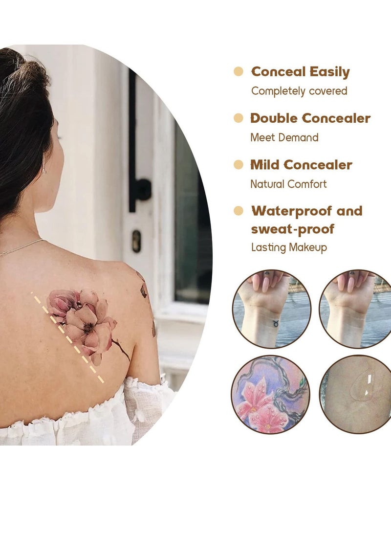 Excefore - 2 Pcs Color Tattoo Cover Up Makeup Waterproof, Professional Long Lasting Tattoo Cover Up Suitable, Waterproof Invisible Concealer Body Leg Bruise Stretch Scar, Dark Spots, Vitiligo - Image 1
