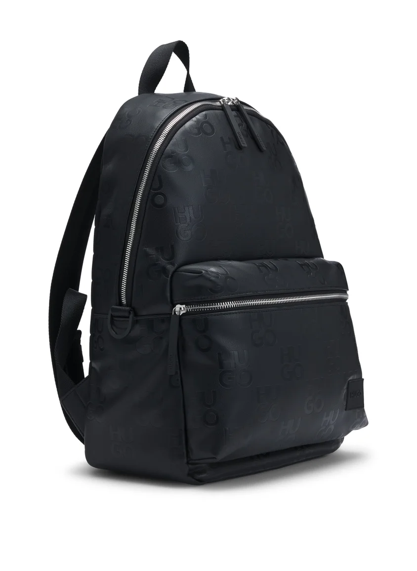 هوجو Faux-leather backpack with stacked-logo pattern