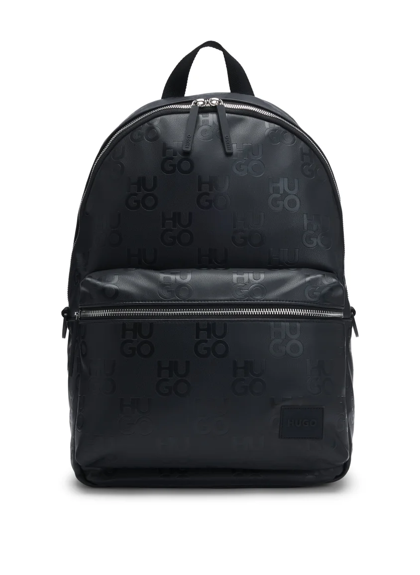 هوجو Faux-leather backpack with stacked-logo pattern
