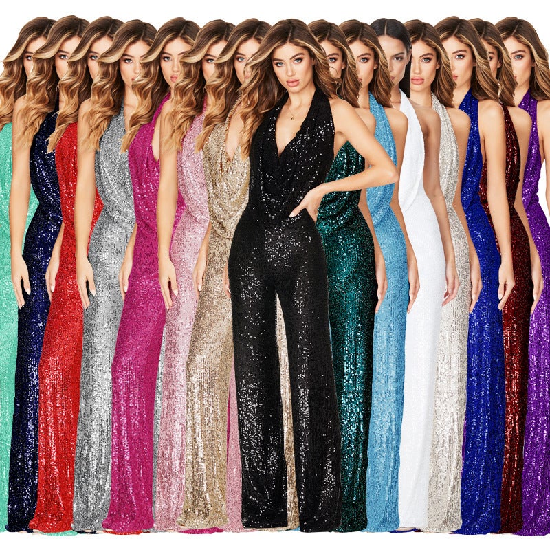 2024 Jumpsuit Women'S Sleeveless Neck Sequin Jumpsuit Women'S - Image 3