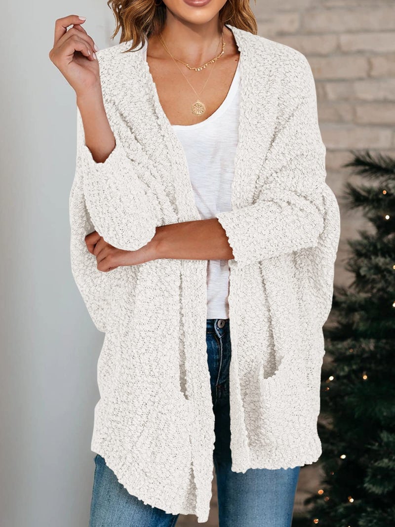 Saodimallsu Women's Chunky Popcorn Cardigan Oversized Open Front Boyfriend Batwing Long Sleeve Knit Sweaters White - Image 4