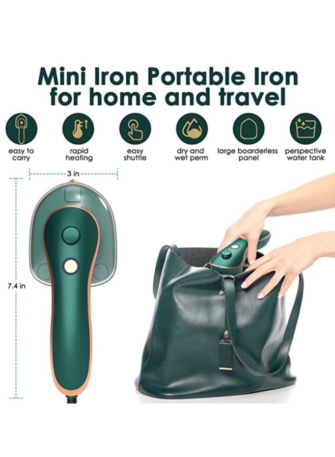 Beauenty Mini Iron for Clothes, Portable Travel Iron Support Dry Wet Ironing, Steam Iron Handheld Ironing Machine (Dark Green) - Image 4