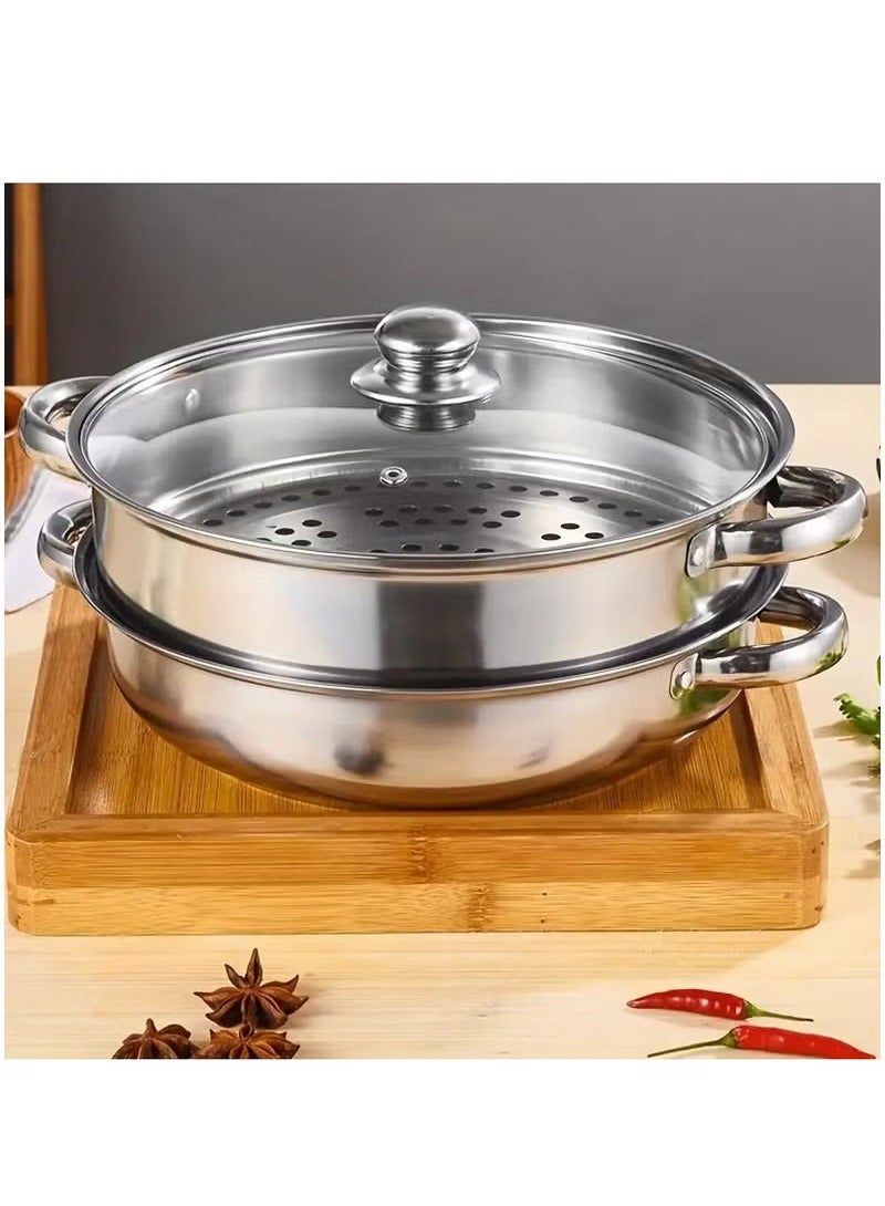 عربست وعاء بخاري من الفولاذ المقاوم للصدأ بطبقتين - وعاء بخاري بغطاء وعاء طهي الخضروات وعاء طهي على البخار وعاء طهي على البخار وعاء طهي ديم سوم أداة طهي كيتكن - Image 1