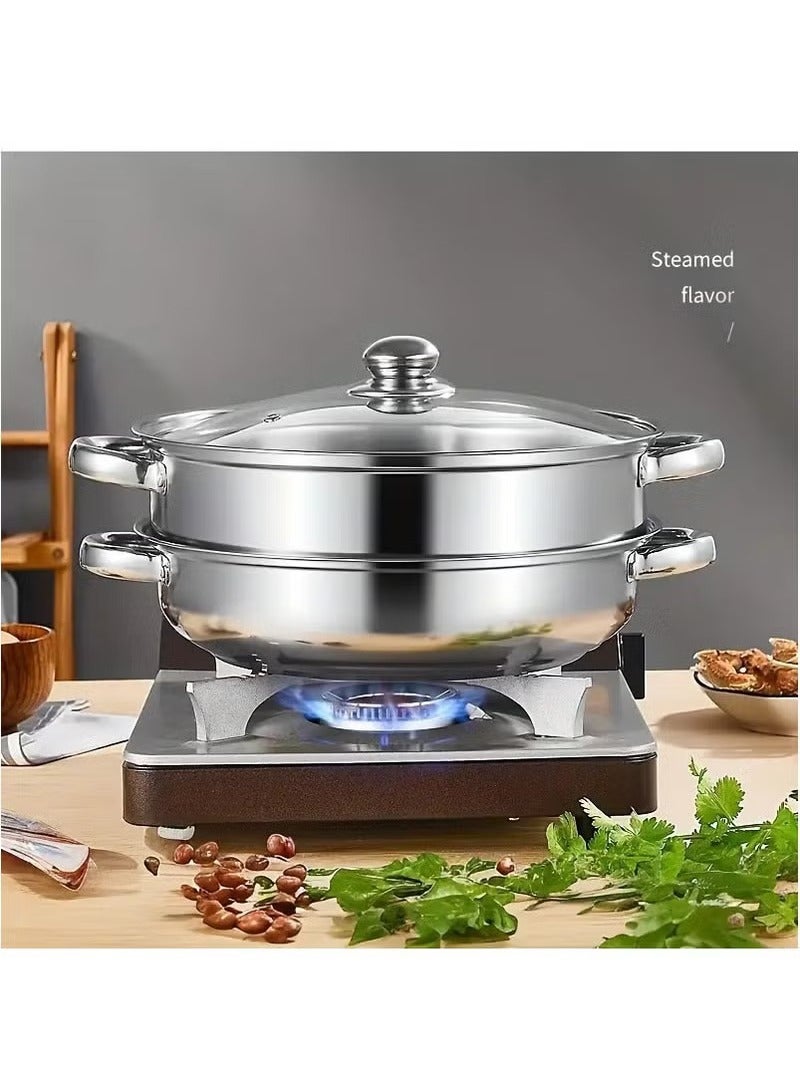 عربست وعاء بخاري من الفولاذ المقاوم للصدأ بطبقتين - وعاء بخاري بغطاء وعاء طهي الخضروات وعاء طهي على البخار وعاء طهي على البخار وعاء طهي ديم سوم أداة طهي كيتكن - Image 3