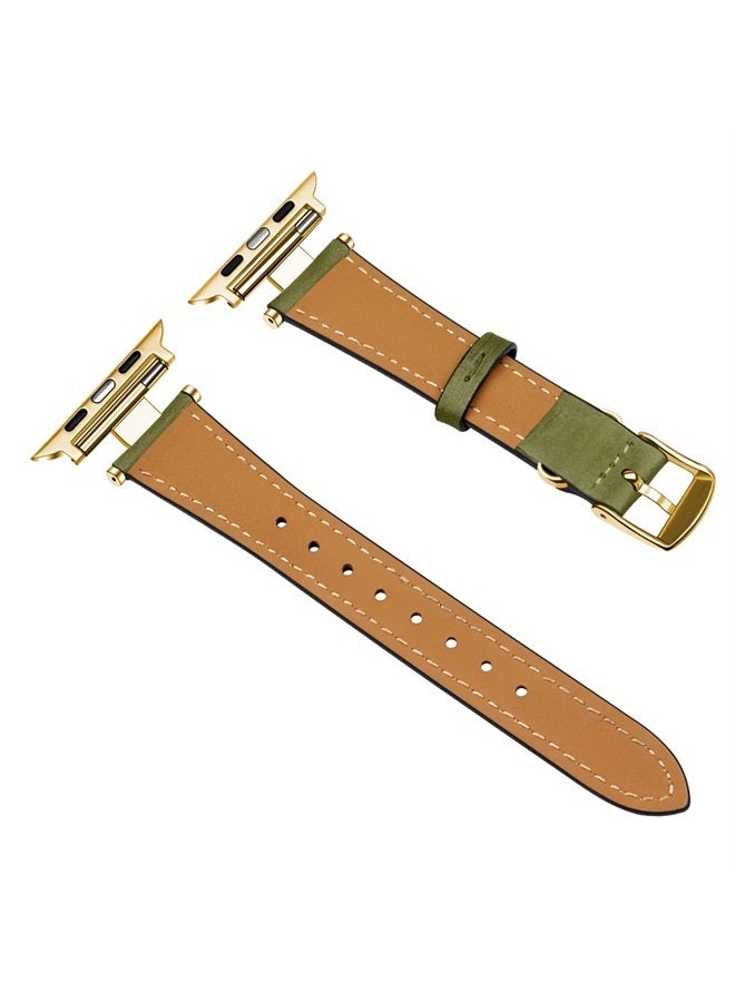 Juntan Leather Slim Band Compatible for Apple Watch 38mm 40mm 41mm Band,Genuine Green Leather I-Shape Watch Strap Bracelet with Stainless Buckle for iWatch Women Bands Series 8 7 6 5 4 3 2 1 SE - Image 1