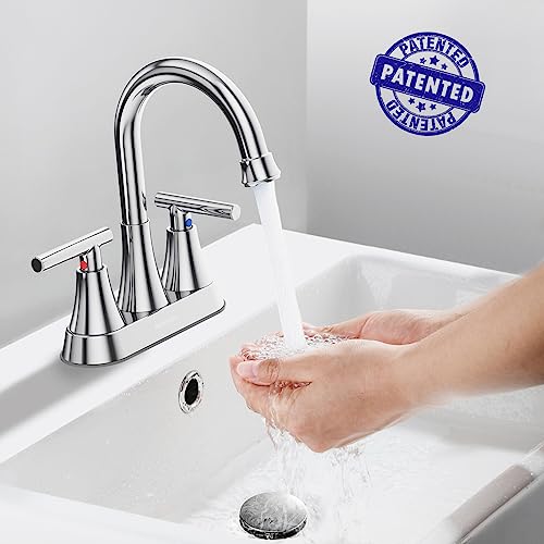 Hurran Bathroom Faucets for Sink 3 Hole, Hurran 4 inch Chrome Bathroom Sink Faucet with Pop-up Drain and Supply Hoses, Stainless Steel Lead-Free Centerset Utility Faucet for Vanity RV, 2 Pack - Image 2