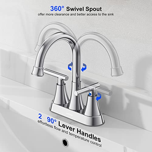 Hurran Bathroom Faucets for Sink 3 Hole, Hurran 4 inch Chrome Bathroom Sink Faucet with Pop-up Drain and Supply Hoses, Stainless Steel Lead-Free Centerset Utility Faucet for Vanity RV, 2 Pack - Image 4