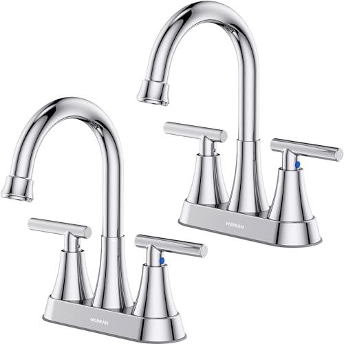 Hurran Bathroom Faucets for Sink 3 Hole, Hurran 4 inch Chrome Bathroom Sink Faucet with Pop-up Drain and Supply Hoses, Stainless Steel Lead-Free Centerset Utility Faucet for Vanity RV, 2 Pack - Image 1