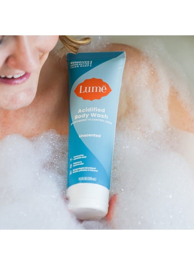 Lume غسول الجسم الحمضي - تحكم في الرائحة لمدة 24 ساعة - يزيل الرائحة أفضل من الصابون - تركيبة مرطبة - مصنوعة بدون SLS أو بارابين - تم تطويرها بواسطة أطباء النساء والتوليد - 8.5 أونصة (بدون رائحة) - Image 4