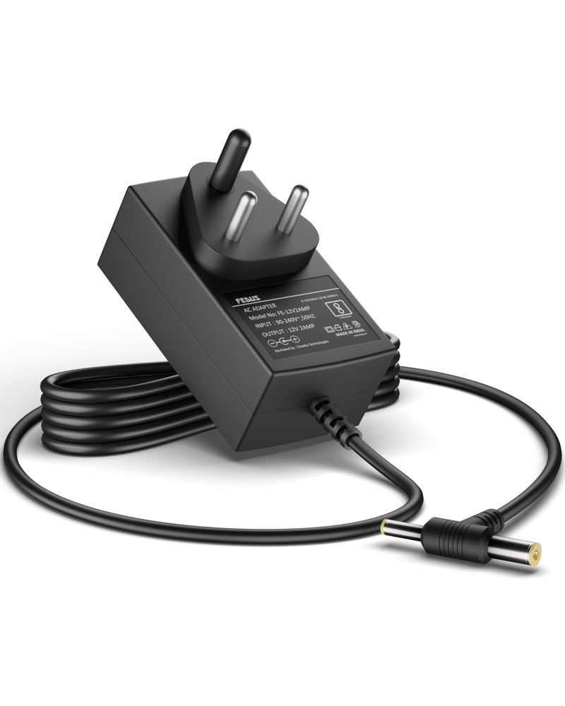 FEDUS 12V 2Amp DC Power Supply Adapter, 12 Volt 2A SMPS for LCD Monitor, TV, LED Strip Light, CCTV Camera, Setup Box, Broadband, Routers, NVR AC Input 100-240V, DC Output 12v 2amps, 2.5mm x 5.5mm Jack - Image 1