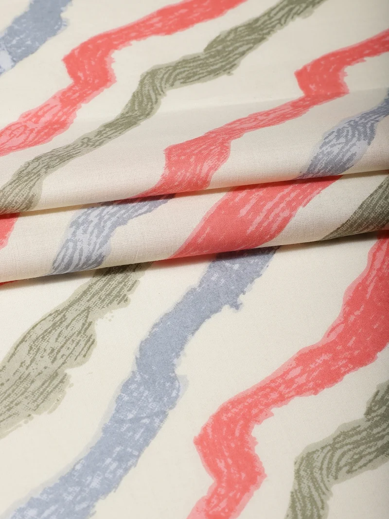 أيه كيه إس Multicolor Abstract Wavy Stripe Print Fabric for Crafts