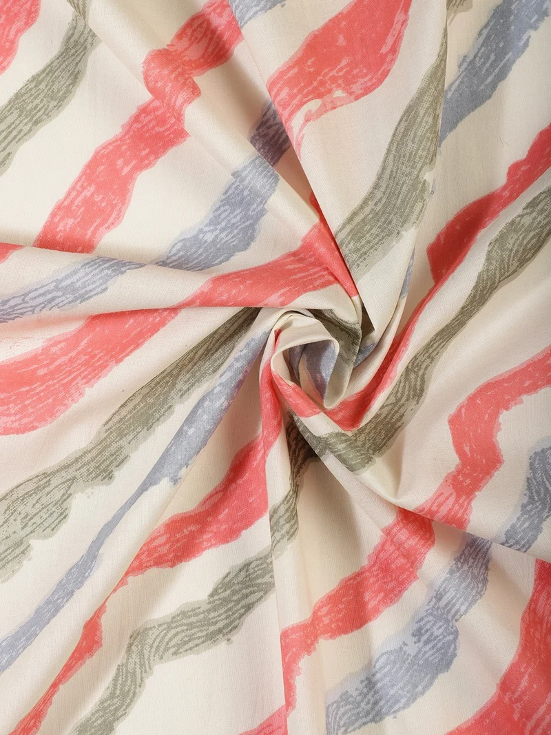 أيه كيه إس Multicolor Abstract Wavy Stripe Print Fabric for Crafts