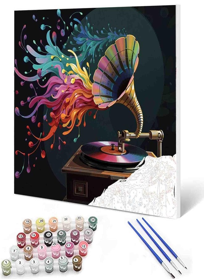 Aihonmin DIY Paint by Numbers,Horn Music Disk,Colorful Canvas Oil Painting Kit for Kids & Adults,16X20 inches Drawing Paintwork Acrylic Pigment,for Home Living Room Decorative Painting Frameless - Image 1