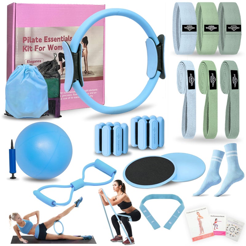 DICYWUDI Pilates Essentials Kit for Home Women, Pilates Equipment for Workouts, 6 Fabric Resistance Bands, 12 Inch Magic Circle Yoga Ring, Mini Exercise Ball, Great Exercise Accessories - Image 1