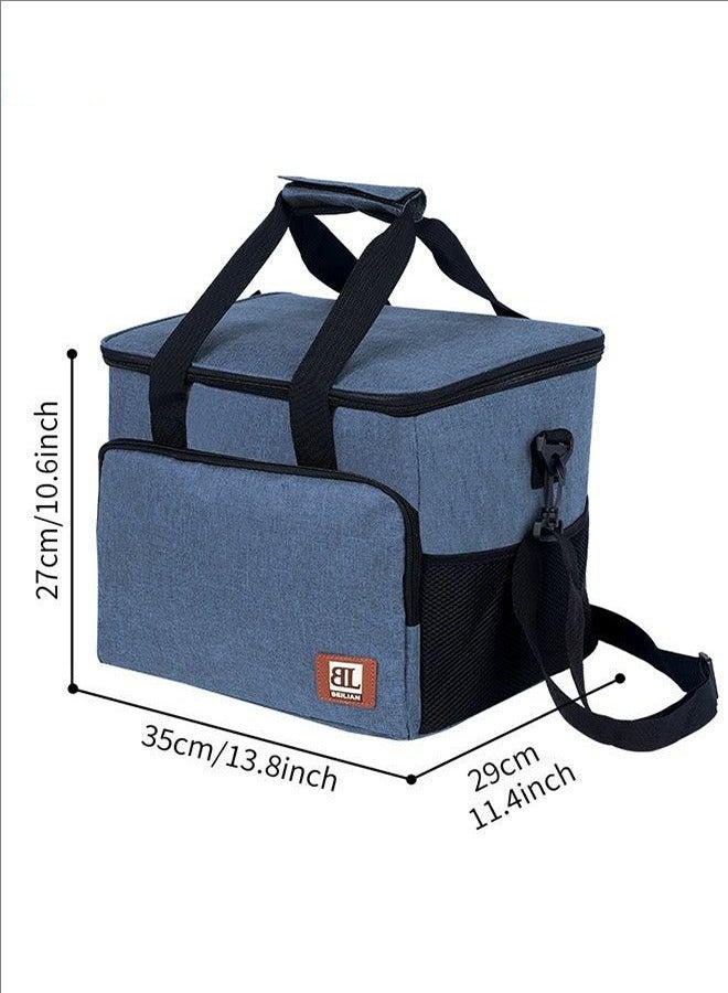 BLOOMING TIME Waterproof lunch bag, outdoor insulation cooler bag, picnic large-capacity takeaway box, easy to fold and easy to carry, blue - Image 2
