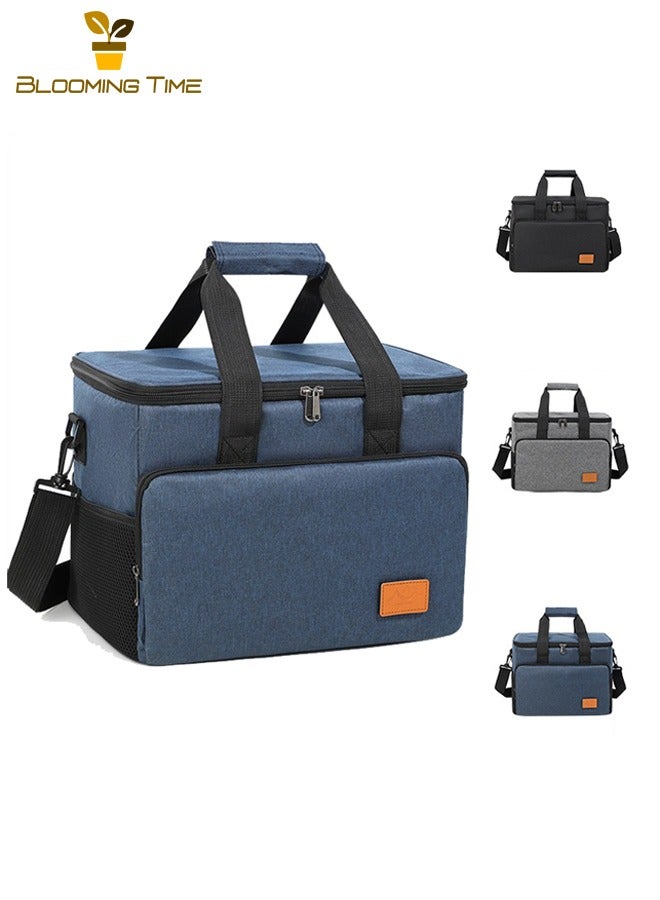 BLOOMING TIME Waterproof lunch bag, outdoor insulation cooler bag, picnic large-capacity takeaway box, easy to fold and easy to carry, blue - Image 1