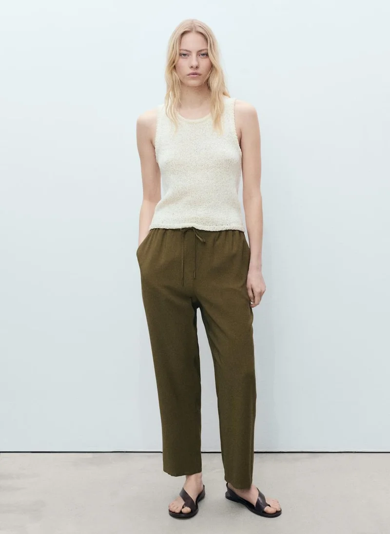 MANGO Drawstring Flowy Trousers
