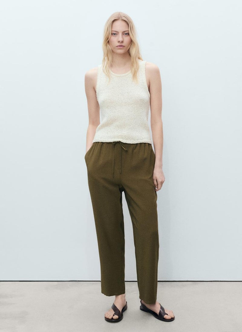 MANGO Drawstring Flowy Trousers  - Image 4