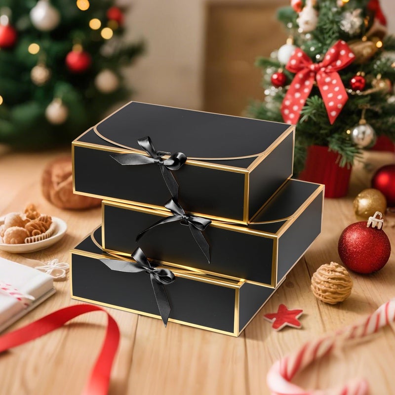 WLUSEAXI 10 Pack Gold Foil Gift Boxes with Lids, 10.6x7.8x3.1Inch Luxury Bridesmaid Proposal Box, Black Gift Boxes for Presents, Wedding, Baby Shower, Birthday Party - Image 5