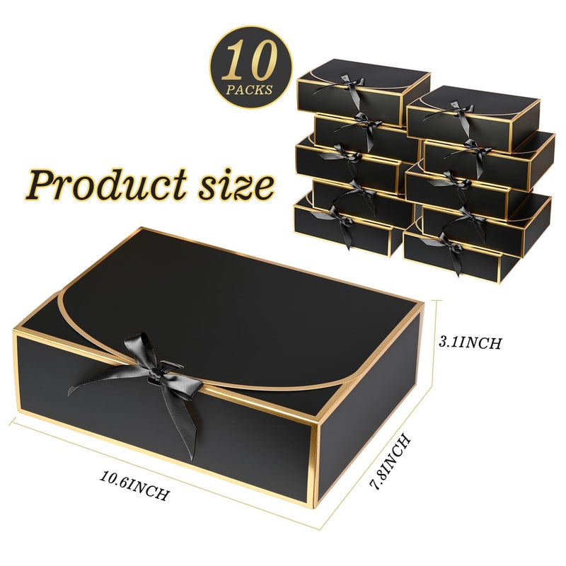 WLUSEAXI 10 Pack Gold Foil Gift Boxes with Lids, 10.6x7.8x3.1Inch Luxury Bridesmaid Proposal Box, Black Gift Boxes for Presents, Wedding, Baby Shower, Birthday Party - Image 2