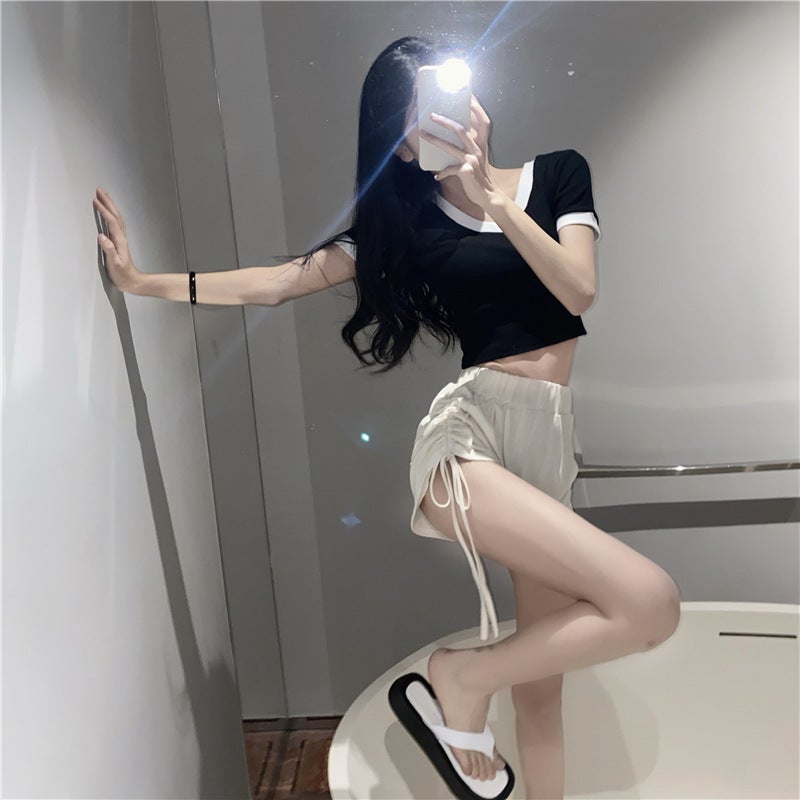 Summer High Waist Sports Pants Drawstring Casual Pants Sexy Hot Girl Shorts Design Sense A- Line Pants Wide Leg Pants Women's Clothing - Image 5