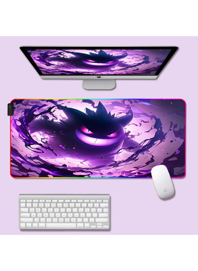 Mouse Pad Geng Ghost Luminous Animation Table Pad E-sports Super Large Game Keyboard Pad Internet Cafe Universal Desk Pad-Color:400*900*4mm-Pattern:Gengar-7 Glows