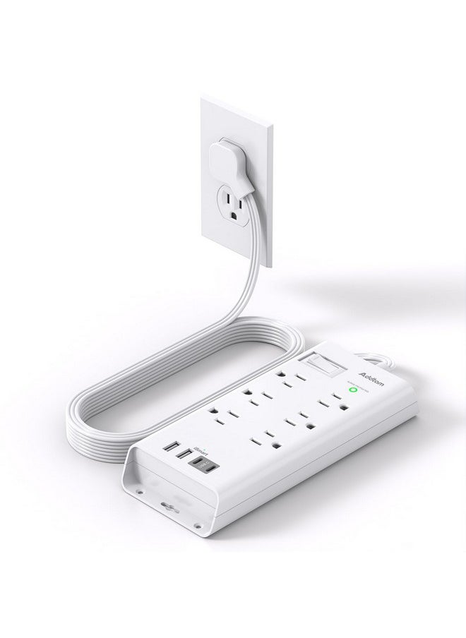 Addtam Surge Protector Power Strip - Addtam Flat Plug Extension Cord with 6 Outlet 4 USB Ports (2 USB C), 5FT Outlet Extender Strip for Home Office College Dorm Room Essentials  - Image 1
