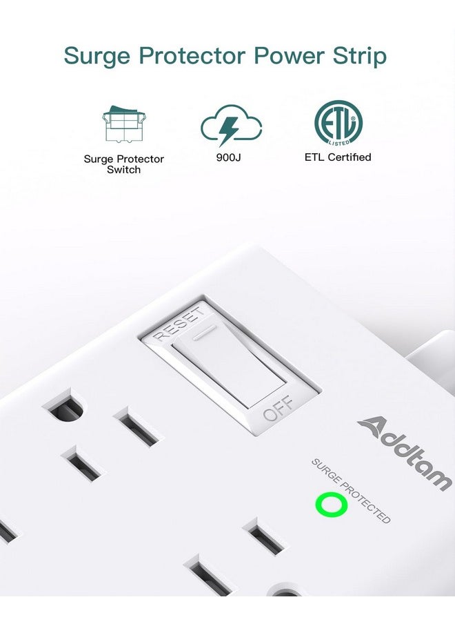 Addtam Surge Protector Power Strip - Addtam Flat Plug Extension Cord with 6 Outlet 4 USB Ports (2 USB C), 5FT Outlet Extender Strip for Home Office College Dorm Room Essentials  - Image 5