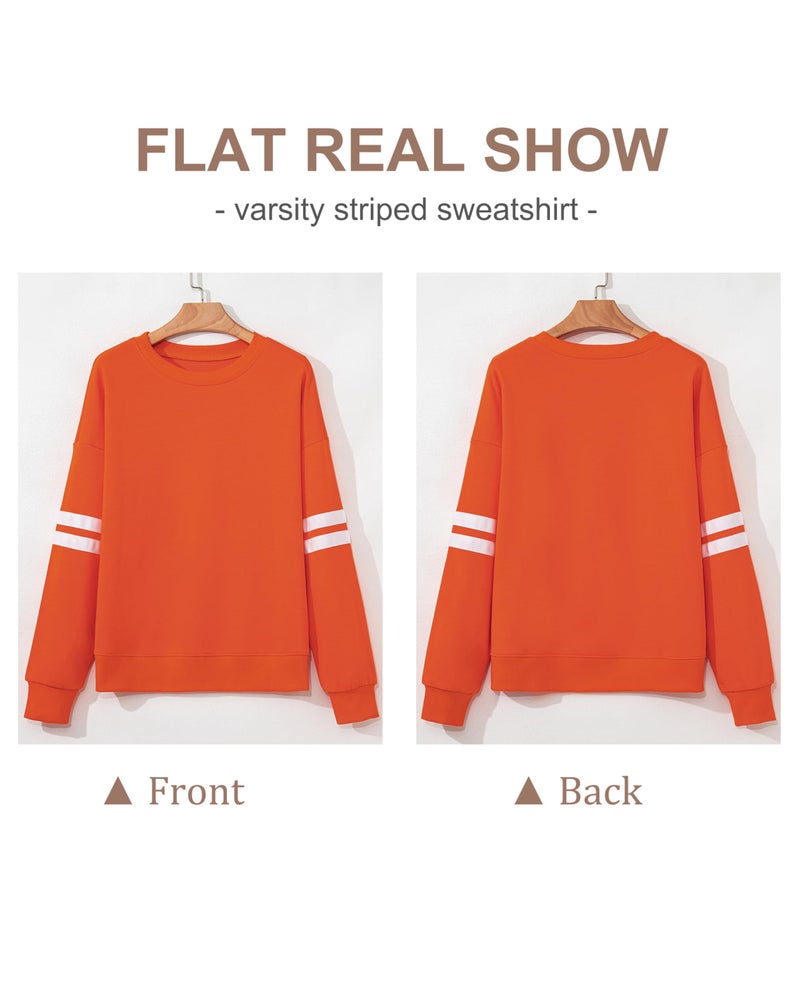 SELINK Womens Varsity Striped Oversized Sweatshirt Crewneck Long Sleeve Casual Fashion Pullover Top Fall Outfits Orange-S - Image 4