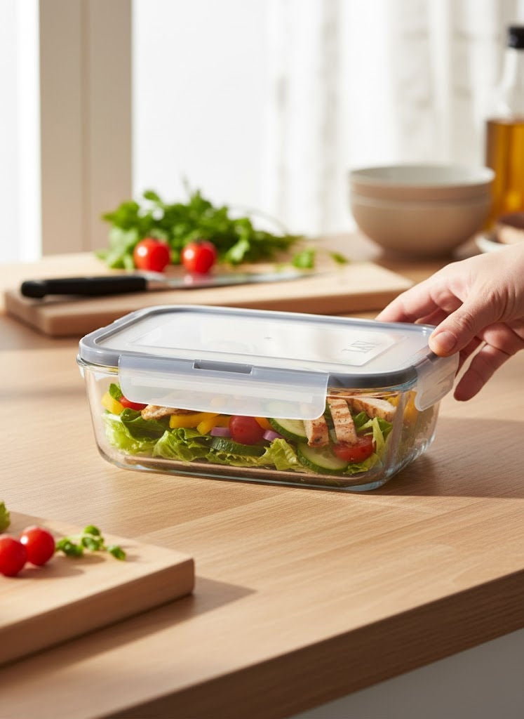 لاف حاوية طعام زجاجية مستطيلة بغطاء باللون الرمادي/شفاف سعة 1200 مل - Image 1