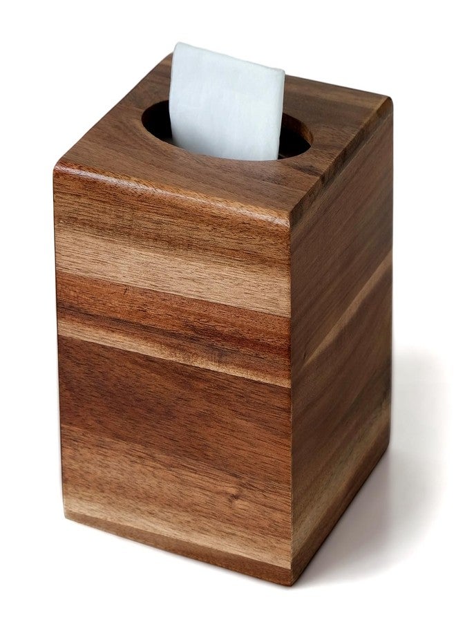 S310 Acacia Wood Tissue Box Cover, Square Tissue Box Holder with Slide-Out Bottom, Wooden Cube Tissue Covers Tissue Holders for Bathrooms Office Kitchen - Image 1