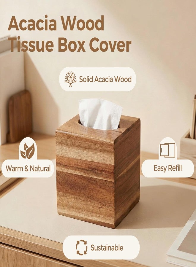 S310 Acacia Wood Tissue Box Cover, Square Tissue Box Holder with Slide-Out Bottom, Wooden Cube Tissue Covers Tissue Holders for Bathrooms Office Kitchen - Image 3