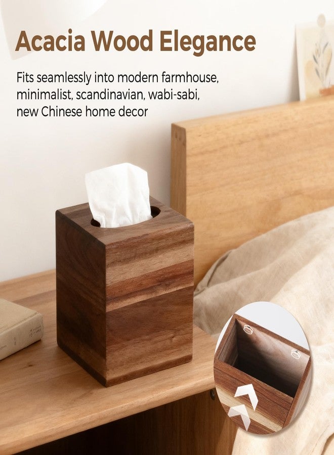 S310 Acacia Wood Tissue Box Cover, Square Tissue Box Holder with Slide-Out Bottom, Wooden Cube Tissue Covers Tissue Holders for Bathrooms Office Kitchen - Image 5