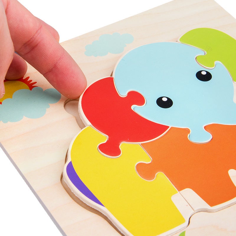 Children'S Jigsaw Puzzle Baby'S Hand-Held Board Enlightenment Early Education Beneficial Intelligence Cartoon Animal Three-Dimensional Jigsaw Puzzle Wooden Toy - Image 5
